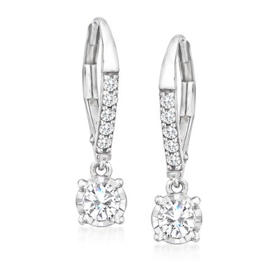 Ross-Simons 0.50 ct. t.w. Diamond Drop Earrings in 14kt White Gold