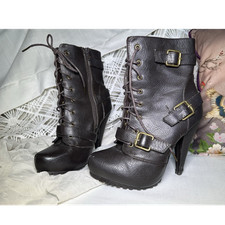 Charlotte Russe Women's Brown Faux Leather Steampunk Boots Size 8