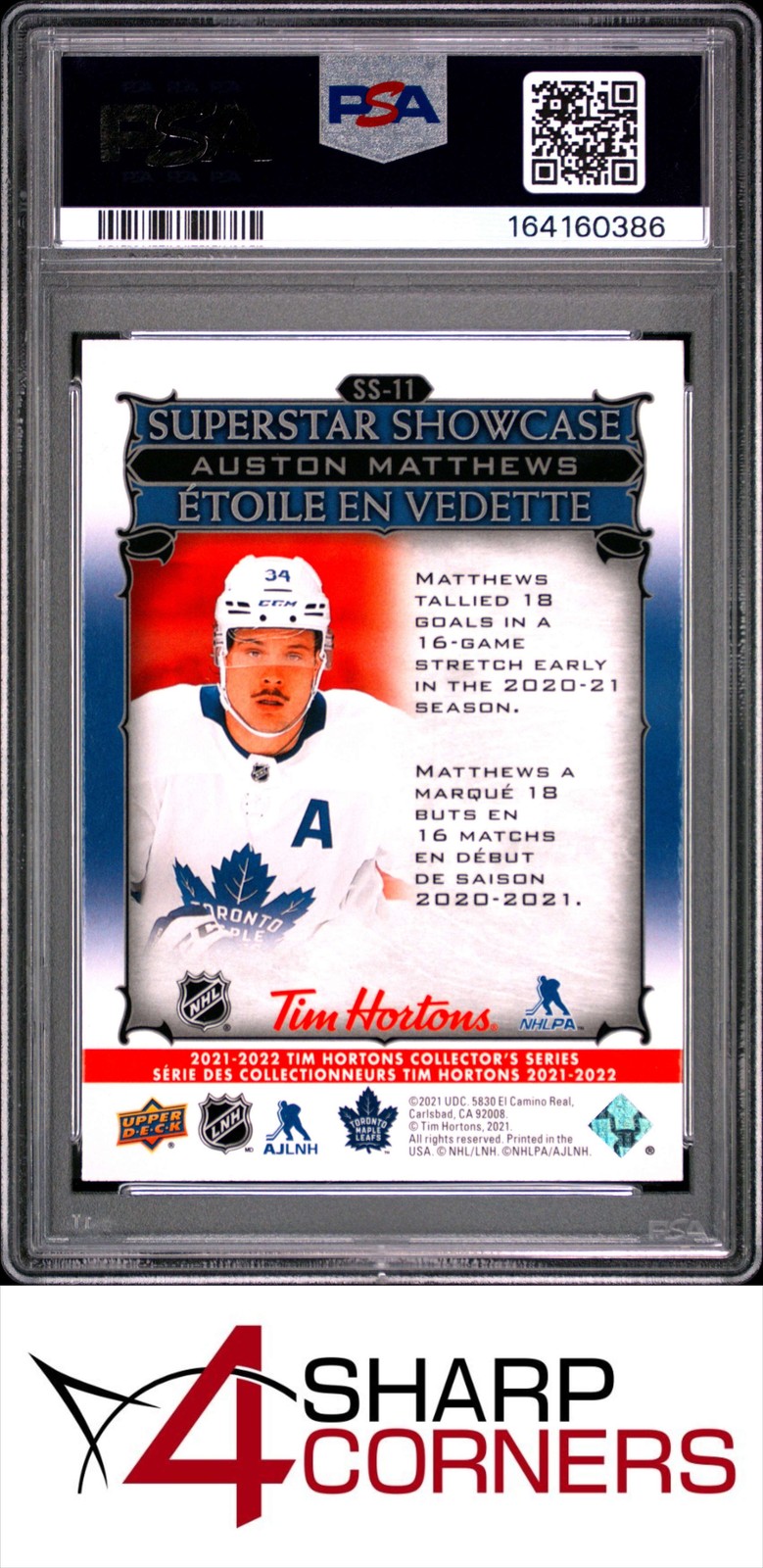 2021 UPPER DECK TIM HORTON SUPERSTAR SHOWCASE #SS11 AUSTON MATTHEWS POP 1 PSA 10 view 2