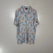 Sunday Swagger Shirt Mens Large White Tropical Pineapple Palm Polo Golf