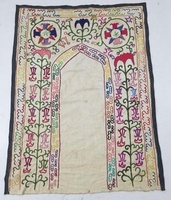 Antiker traditioneller usbekischer Suzani handbestickter Gebetsteppich Textil 132x102cm 