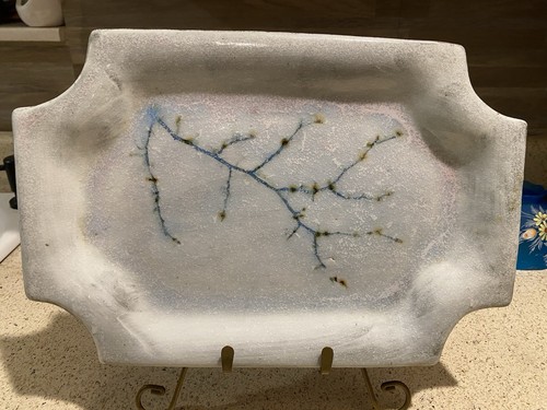 Studio Handmade Art Pottery Abstract Platter Dish Artist Signed Cream With Blue - Picture 3 of 12