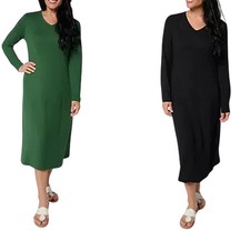 Denim & Co. Women's Essentials Heavenly Jersey 2-Pack Dresses Blk/Grn