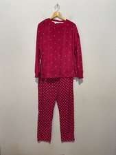 Joyspun Sleepwear Velour Pajama Set Womens L 12-14 Pink/White Polka Dot Lounge