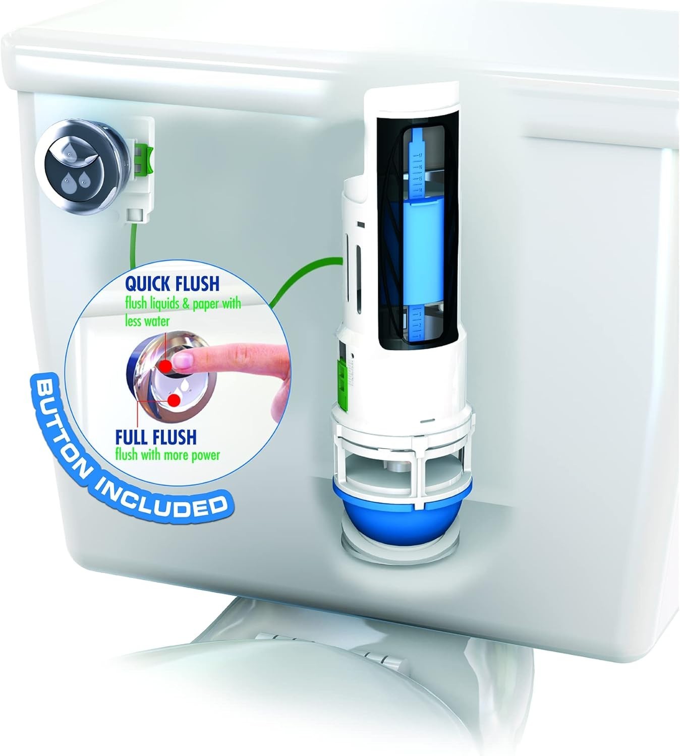 Water-Saving HydroRight Dual Flush Toilet Valve with Chrome Push Button Handle