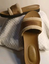 LOGO Lori Goldstein Toffee Melanie Mesh Band Slides Footbed Leather Sandal 6.5M
