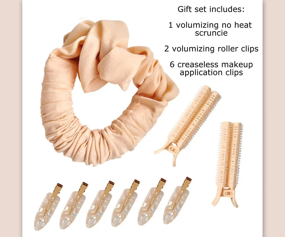 Rizador de pelo sin calor conjunto de regalo Scrunchie voluminizador clips sin arrugas soplarla Foto 3 de 4