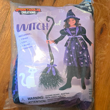 Spooktacular Creations Girls Witch Costume Set Dress Hat Broom, S Purple/Black