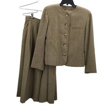 Vintage 2 Pc. SET lined Tweed Skirt w/ pockets Suit Button Front Jacket A-Line