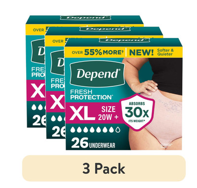 (3 pack) Depend Fresh Protection Incontinence Underwear for Women, XL, 26 Count