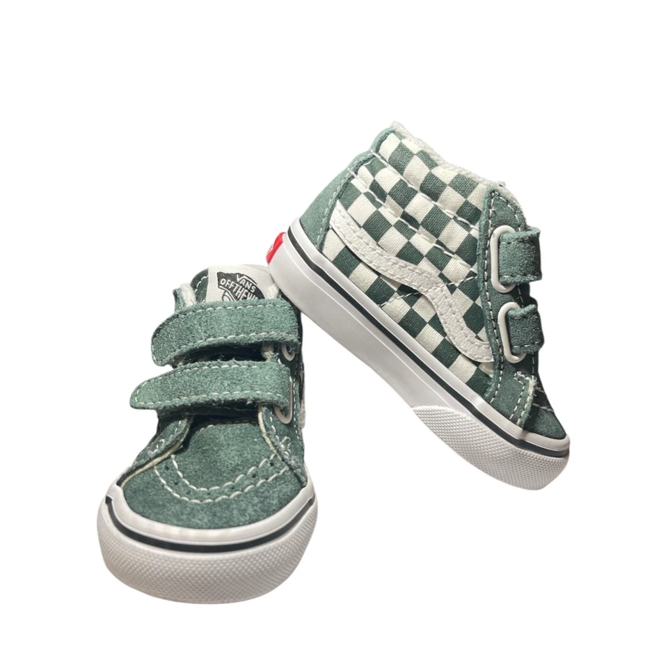2022 VANS Zapatillas Deportivas de Gamuza Patín a Cuadros Verde Blanco SK8 Talla 4 Niños Pequeños Foto 2 de 4