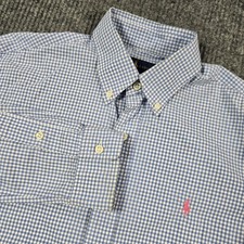 Ralph Lauren Shirt Mens Small Blue White Gingham Button Down Long Sleeve Pony