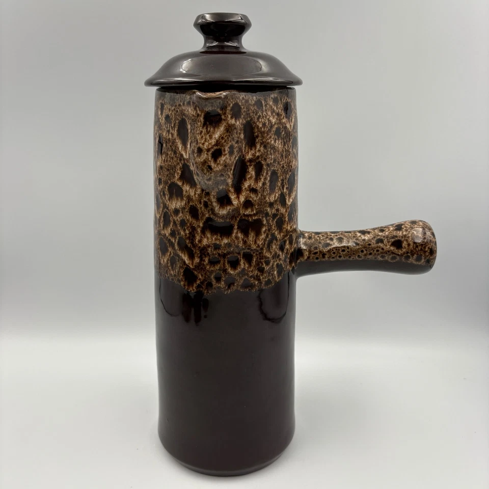 Vintage Brown Drip Glazed Coffee Pot Mugs Jug And Sugar Pot w/ Lid Honeycomb - Image 2 of 4