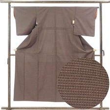 Tsumugi Silk Recycled Kimono, Brown Kasuri Pattern, Women's M A 