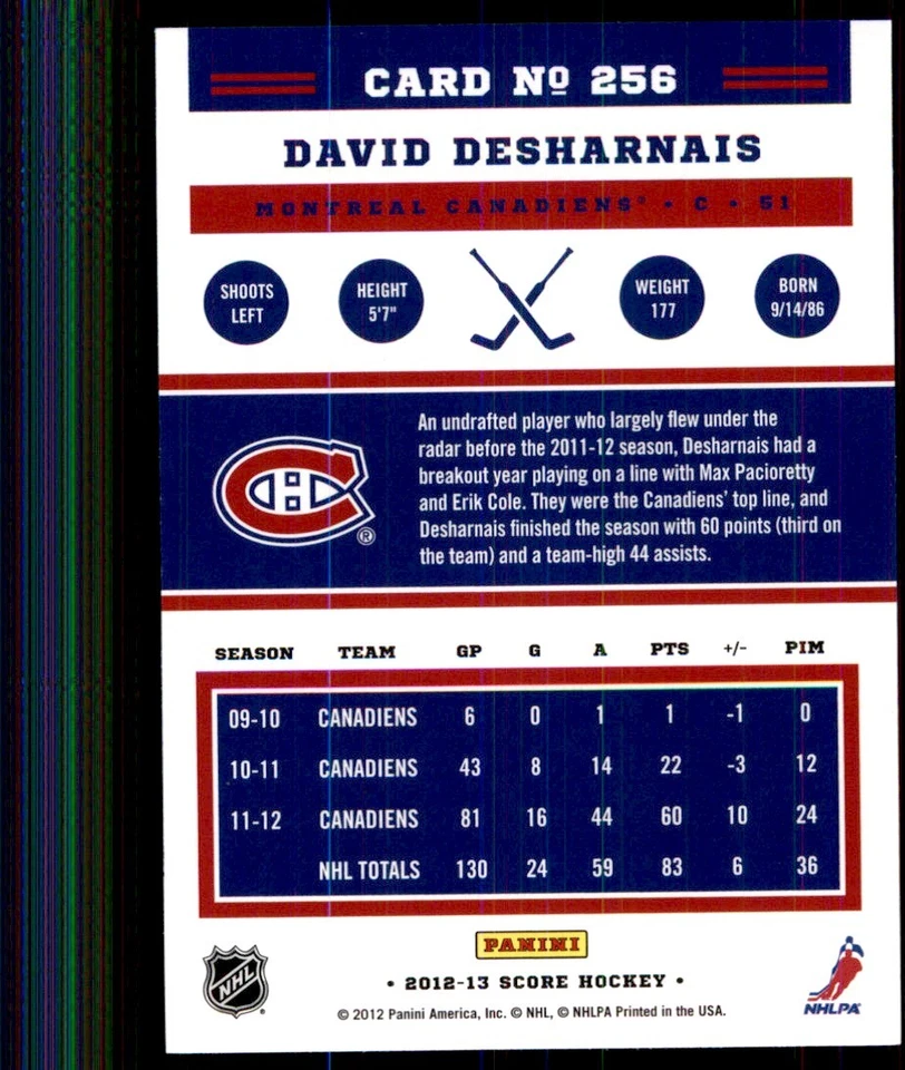 2012-13 Score David Desharnais Montreal Canadiens #256 - Image 2 of 2