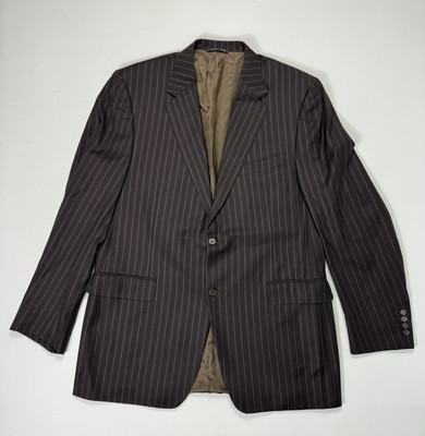 Canali Men's 44L Blazer Suit Jacket Sport Coat 100% wool Brown Striped Luxury