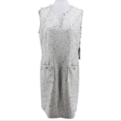 Women's Karl Lagerfeld Ivory White Tweed Like Sleeveless Shift V Neck Dress  s... | eBay