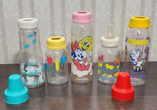 5 Vtg Bottles Evenflo Disney Baby Minnie Mouse Ducks Bunnies Balloons Pink