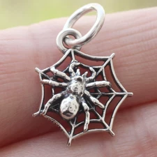 925 Sterling Silver Spider On Web Charm Pendant Halloween Gothic Spooky Dangle