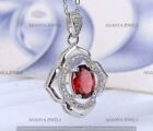 2.00 Ct Oval Cut Simulated Red Garnet Halo Pendant Necklace 925 Sterling Silver