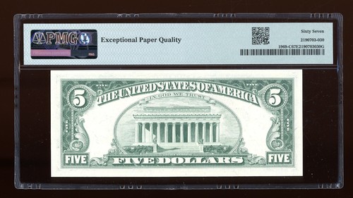 DBR 1969 $5 FRN Philadelphia Fr. 1969-C Superb Gem PMG 67 EPQ Serial C27280130A - Picture 2 of 2