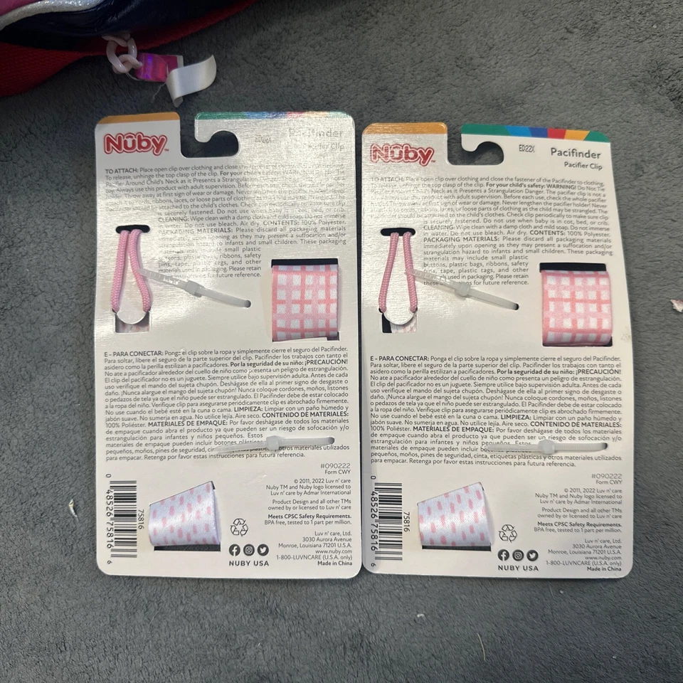 Lot Of 2 Packs Nuby Printed Pink Cloth Pacifinder Clip 2 Pack 0+ Months BPA Free - Image 2 of 2
