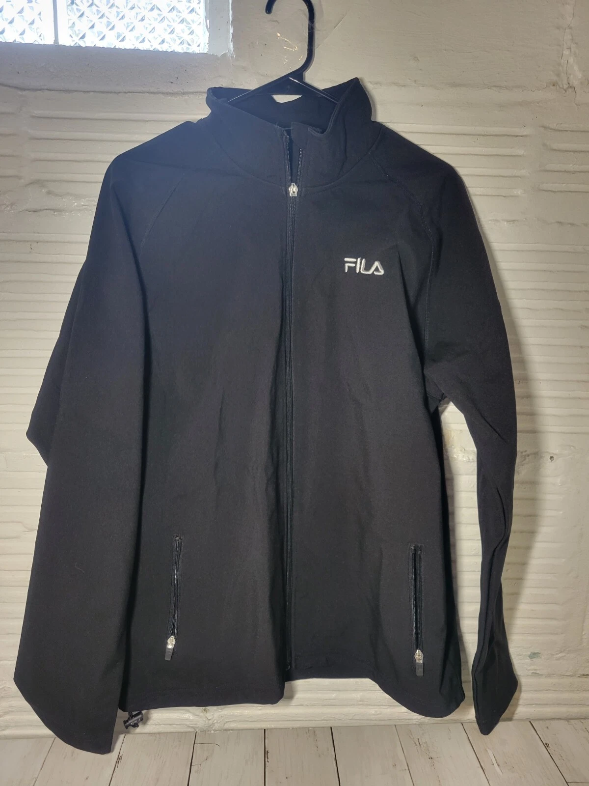 Fila Jacket Polyester Soft Shell Black Zip Up Older Style Mens Size Large