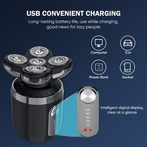 NEW Mens Electric Shaver USB Rechargeable Bald Head Rotary Beard Shaving Trimmer - Picture 11 of 22