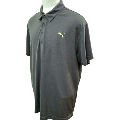 Puma Sport Men Size XL Solid Gray Stretch Tennis Athletic Polo Shirt