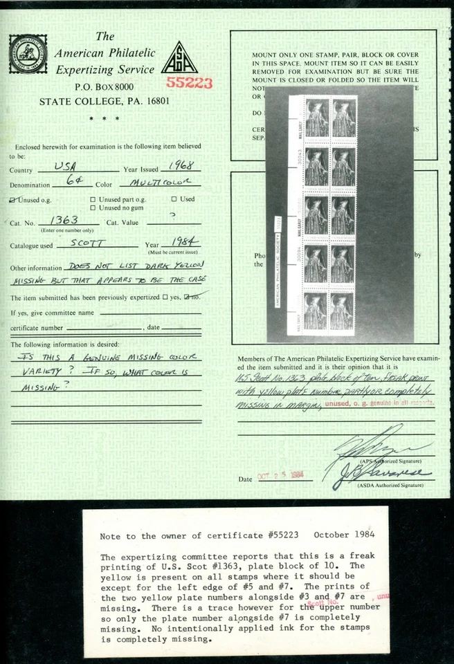 EFO 1363 MISSING YELLOW PLATE NUMBER WITH APS CERTIFICATE AND NOTE - Image 2 of 3