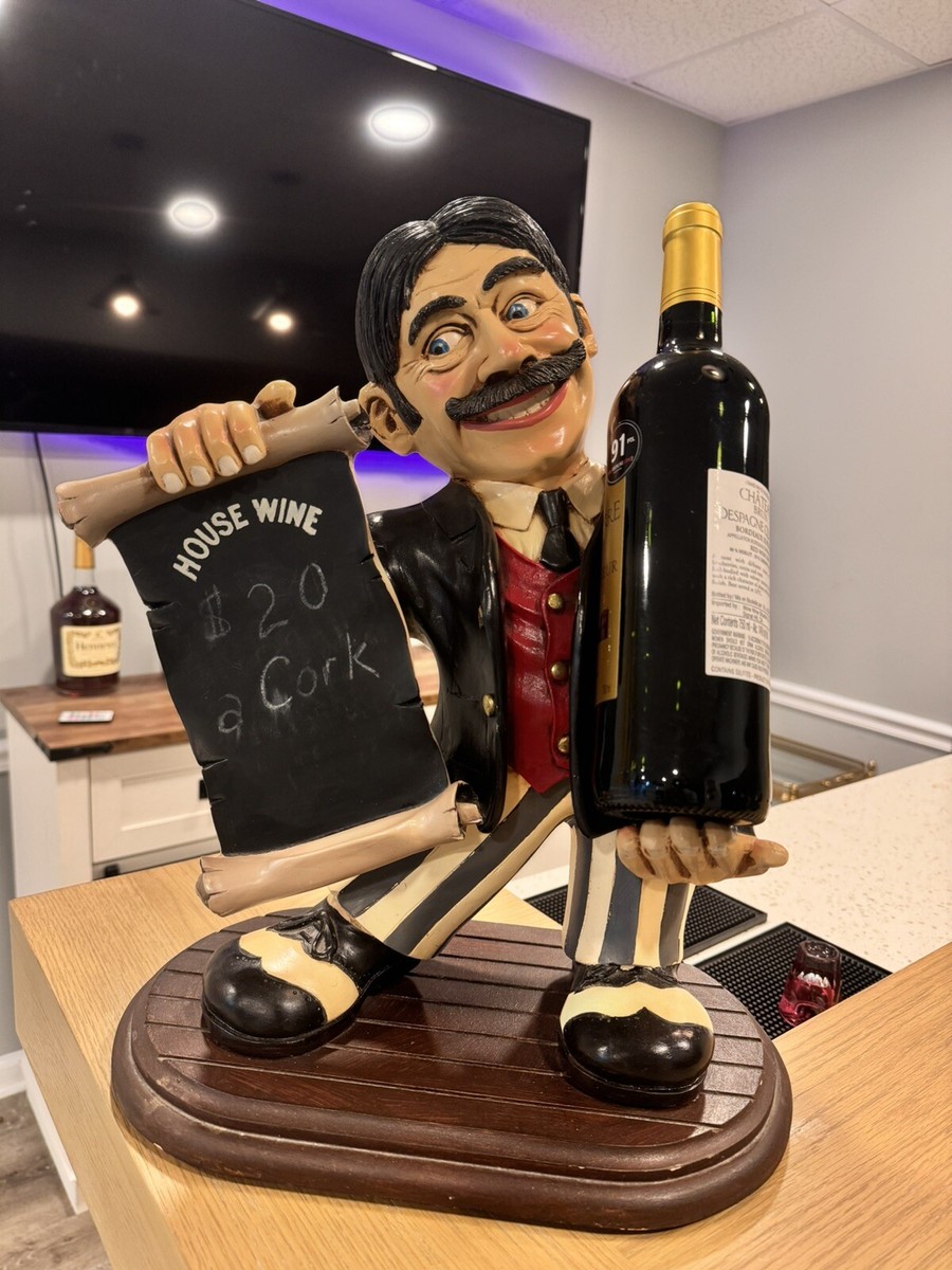 Peter Mook Signed Waiter Wine Holder Restaurant Style Statue 18