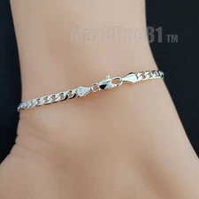 925 STERLING SILVER CUBAN LINK CHAIN 4mm 10" FASHION BLING ANKLET BRACELET