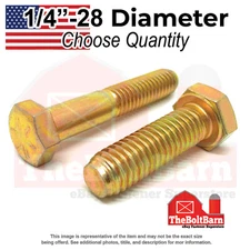 1/4"-28 Grade 8 Fine Hex Cap Screws Zinc Yellow USA Made (Choose Length & Qty)