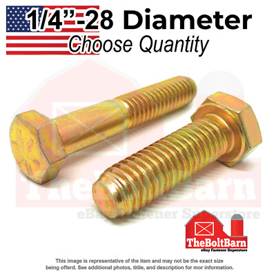1/4''-28 Grade 8 Fine Hex Cap Screws Zinc Yellow USA Made (Choose Length & Qty)