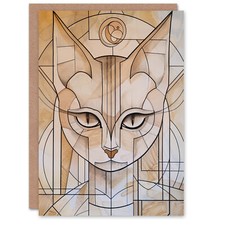 Cat Lover Art Deco Feline Design Portrait Greeting Card Birthday Him Her