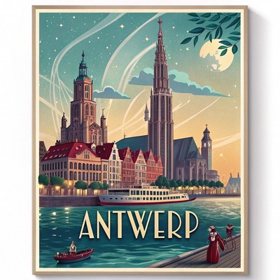 Antwerpen Belgien Vintage Reise Poster - Diamond Capital Art Deco Druck Poster Ca