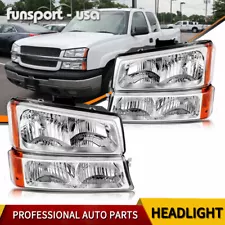 Chrome Headlights for 2003 2004 2005 2006 Chevy Silverado Avalanche Bumper Lamps