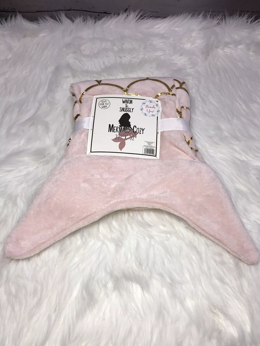MERMAID COZY Tail Blanket NWT Pink Gold Metallic Scales WARM SNUGGLY 22x52