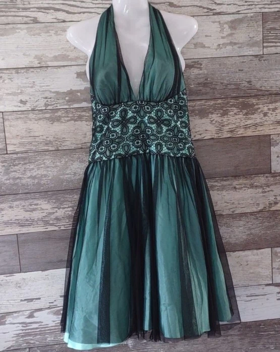 Blondie Nights By Linda Bernell Green u0026amp; Black Dress Over Crinoline Slip  Sz 5 | eBay