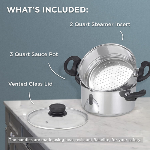 3 Qt Vegetable Steamer for Cooking W/ 2 Qt Steamer Basket for Pot & Vented Glass - Picture 7 of 9