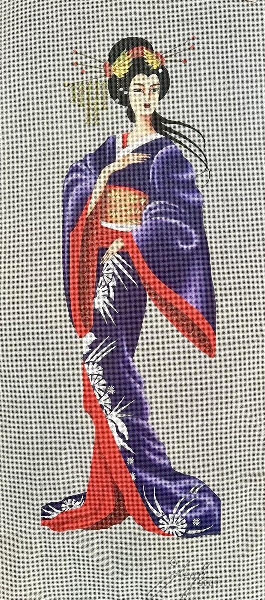 Leigh Designs Hand Painted Needlepoint Canvas Geishas Taki 5004