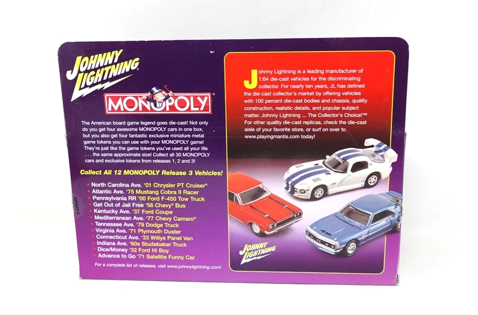 Johnny Lightning Monopoly 4 Car Set 1:64 Scale Unopened 245-04 Advance To Go 3 - Image 3 of 4