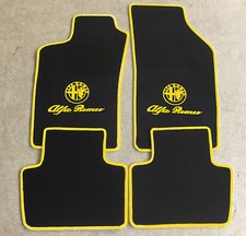 Autoteppich Fußmatten für Alfa Romeo 147 schwarz gelb Logo und Schrift Neu 4tlg.