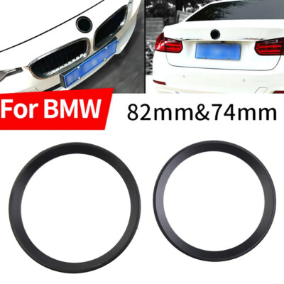 2pcs Black Car Front + Rear Logo Surrounding Hood Ring Emblem 82mm/74mm For BMW