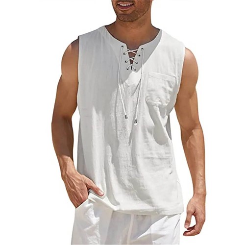 Herren Sommer Tank Top Ärmellos T-Shirt Schnür Design Einfarbig Shirt Locker - Bild 16 von 29