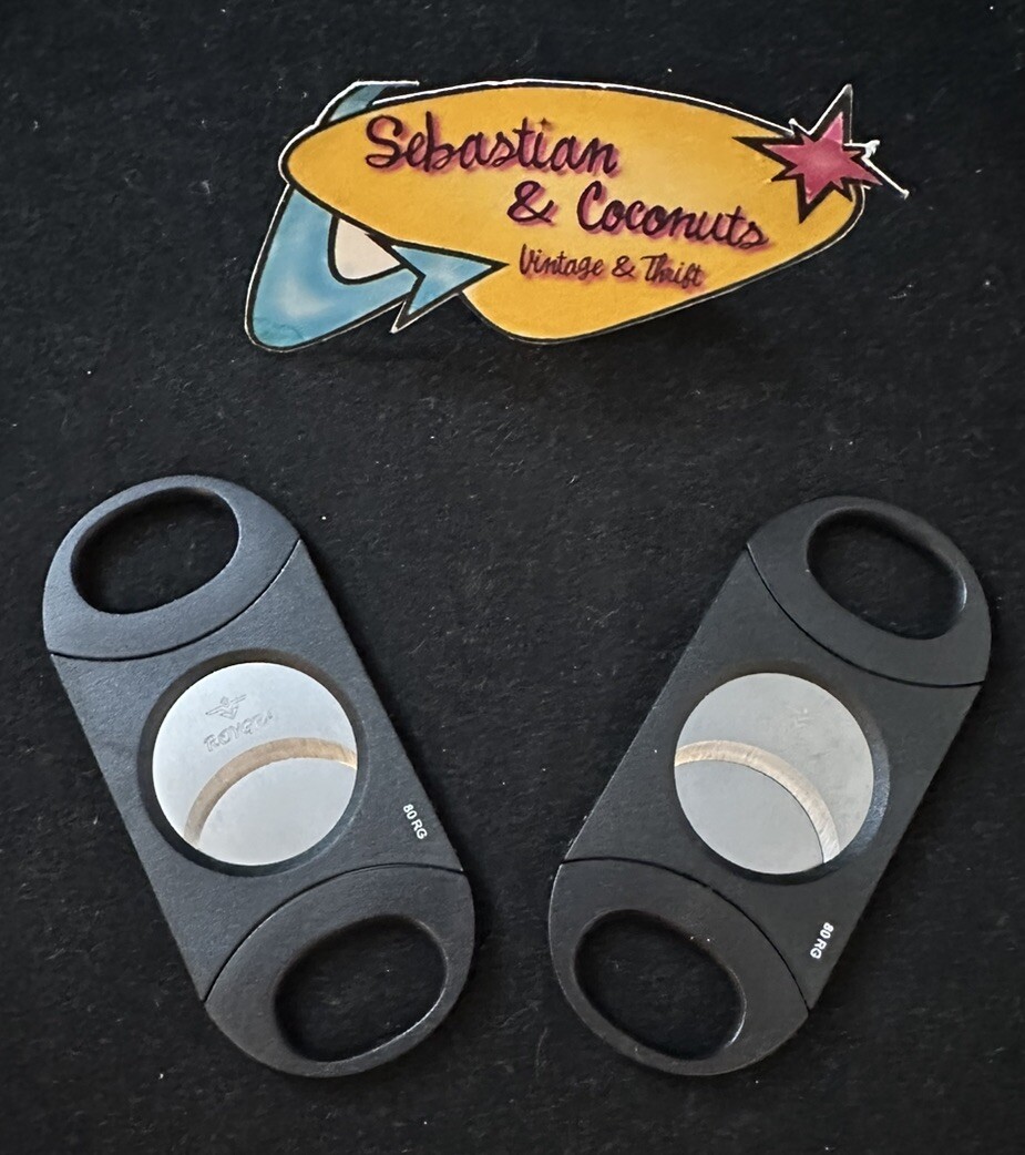 Lot of 2 Roygra Black Plastic Cigar Cutter Snips Stainless Steel Double Blade