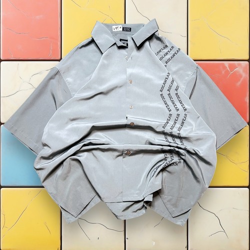 Rocawear Embroidered Y2K Gray 3XL Hip Hop Shirt Short Sleeve Button Up Mens 2000