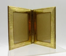 Bifold Frame MINI Holds Two 2x3" Photos Bi-fold Gold Floral Print