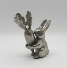 SMALL METAL BUNNY RABBIT WITH CARROT FIGURINE EASTER SPRING DÉCOR NEW