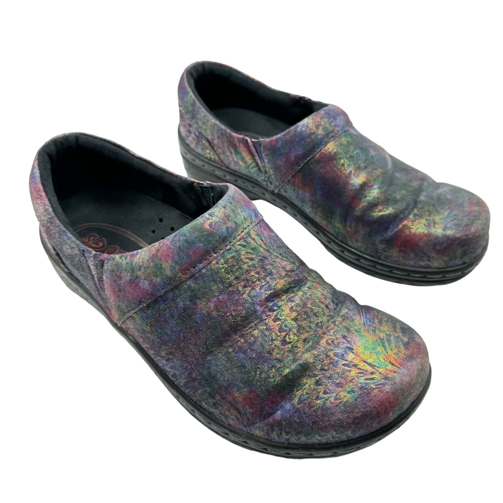 Klogs Mission Pyramid Clog 7.5 Multi Rainbow Iridescent Foil Leather Nurse Work Shoe